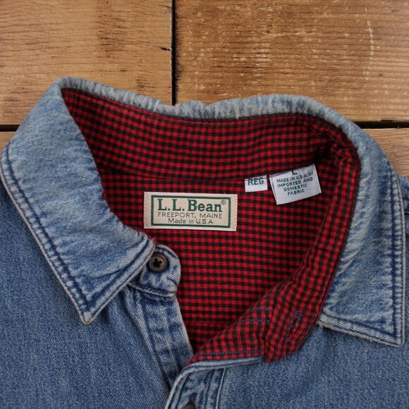 Vintage L.L.Bean Denim Shirt Button L USA Made 90s Lined Mens Long Sleeve Blue - Picture 8 of 8